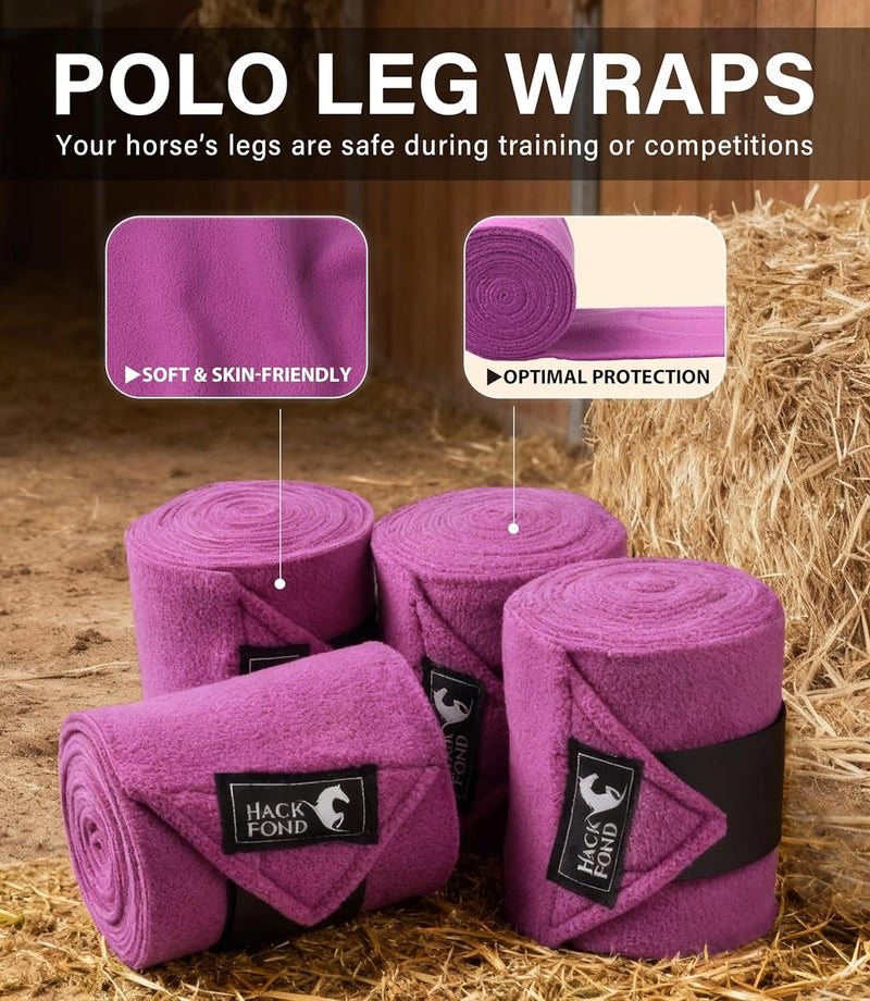 HackFond Fleece Horse Polo Leg Wraps Set of 4, 10' Horse Leg Bandages Stable Supplies Equestrian Boots Violet - Image 3